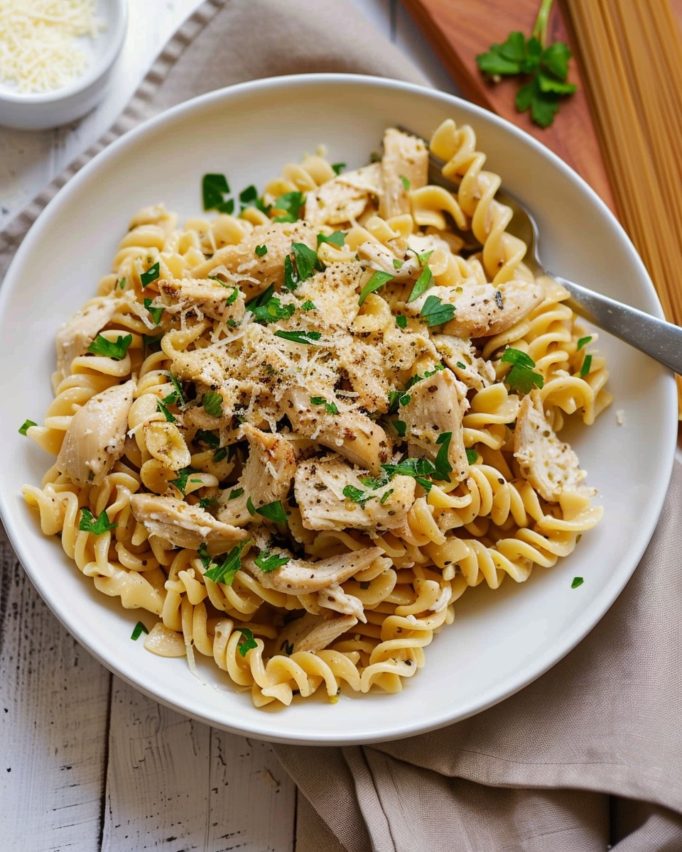 Crockpot Garlic Parmesan Chicken Pasta