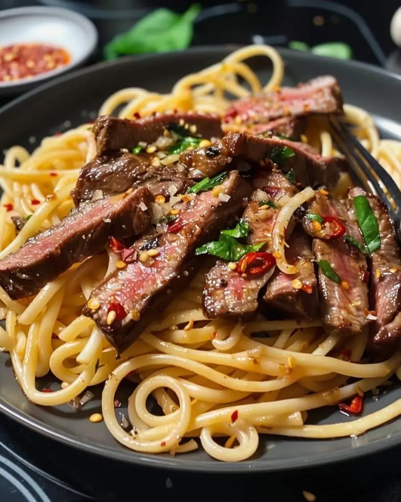 Sweet and Spicy Flank Steak Pasta