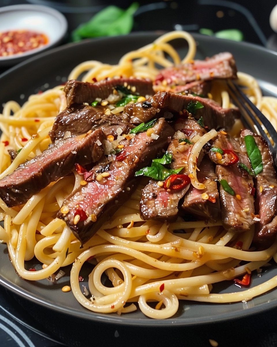 Sweet and Spicy Flank Steak Pasta