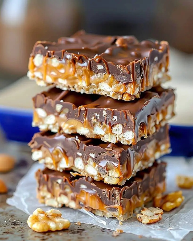 No Bake Crispy Snickers Bars