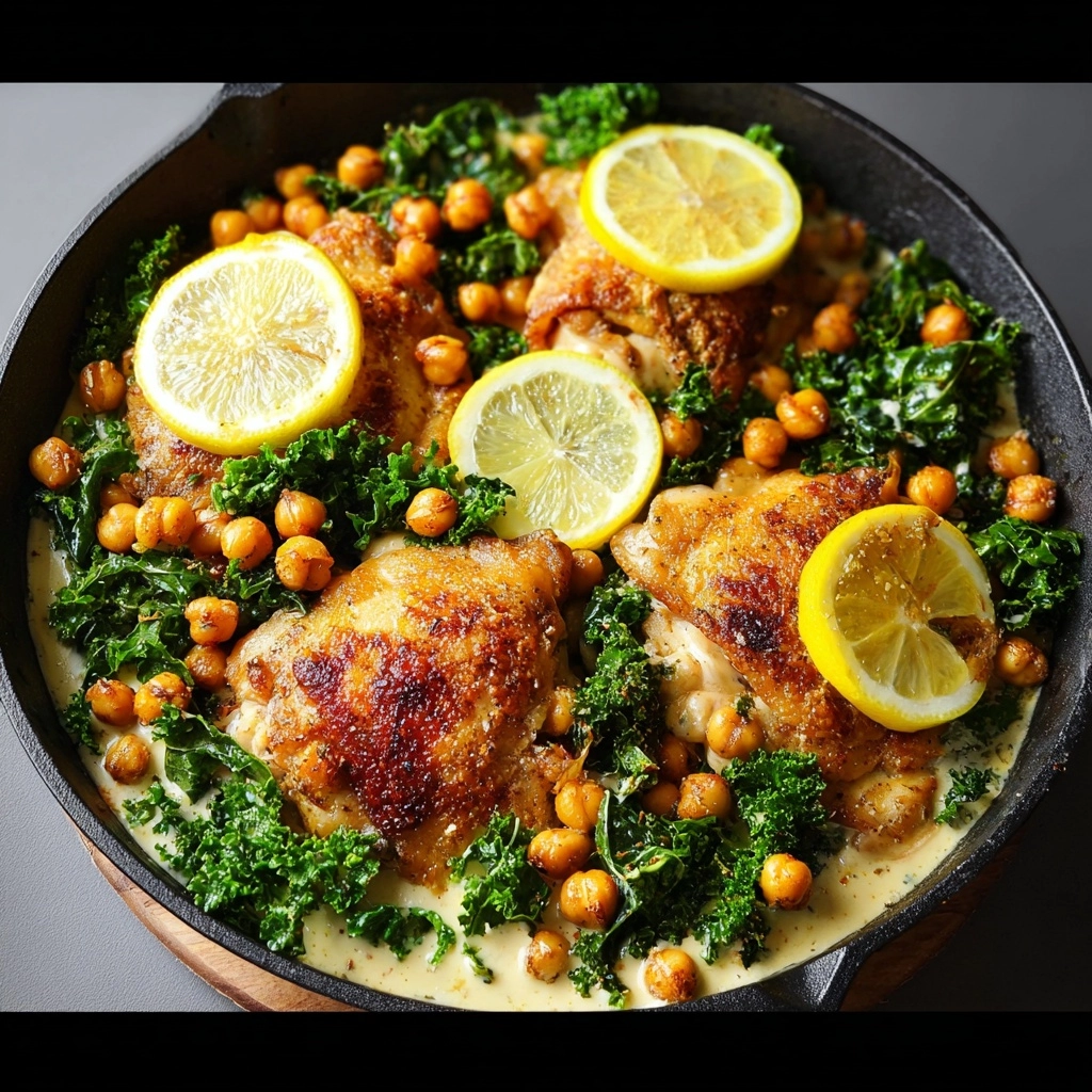CREAMY LEMON CHICKEN THIGHS WITH KALE AND CHICKPEAS Recipe 5 CREAMY LEMON CHICKEN THIGHS WITH KALE AND CHICKPEAS Recipe - Recipe Image