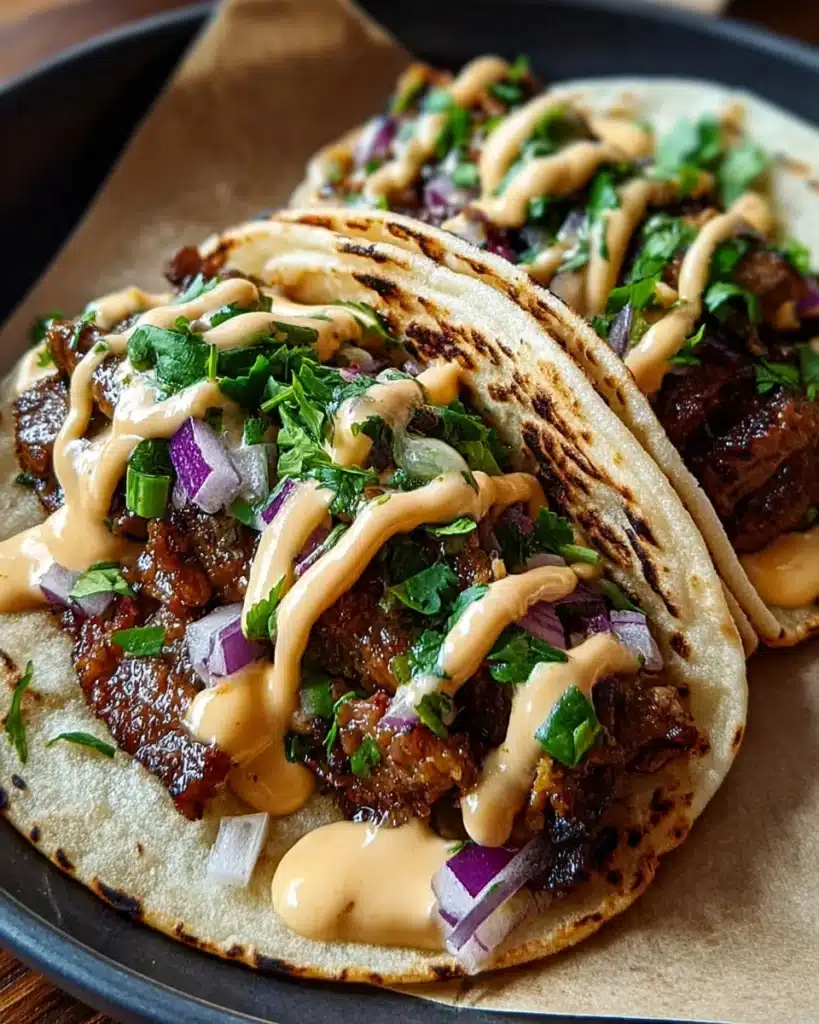 Garlic Butter Honey BBQ Beef Tacos Recipe