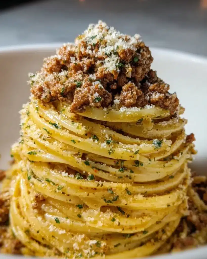 Creamy Parmesan Beef Linguine in Garlic Butter Sauce Recipe