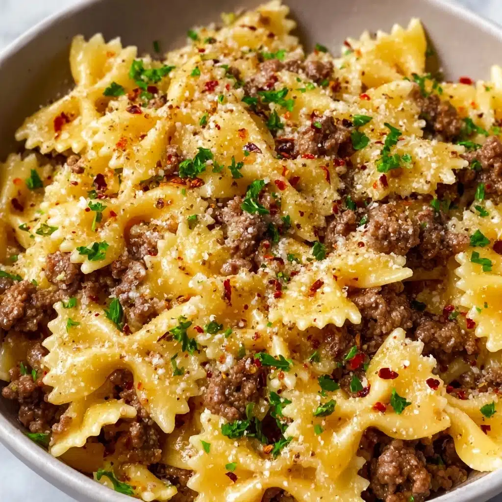 Garlic Butter Bowtie Pasta with Ground Beef Recipe 4 Garlic Butter Bowtie Pasta with Ground Beef Recipe - Recipe Image