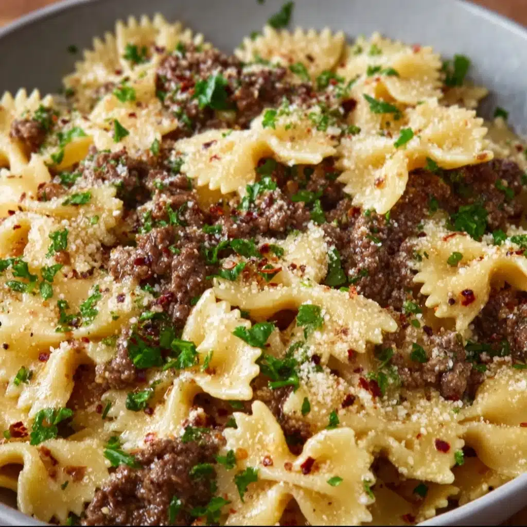 Garlic Butter Bowtie Pasta with Ground Beef Recipe 5 Garlic Butter Bowtie Pasta with Ground Beef Recipe - Recipe Image