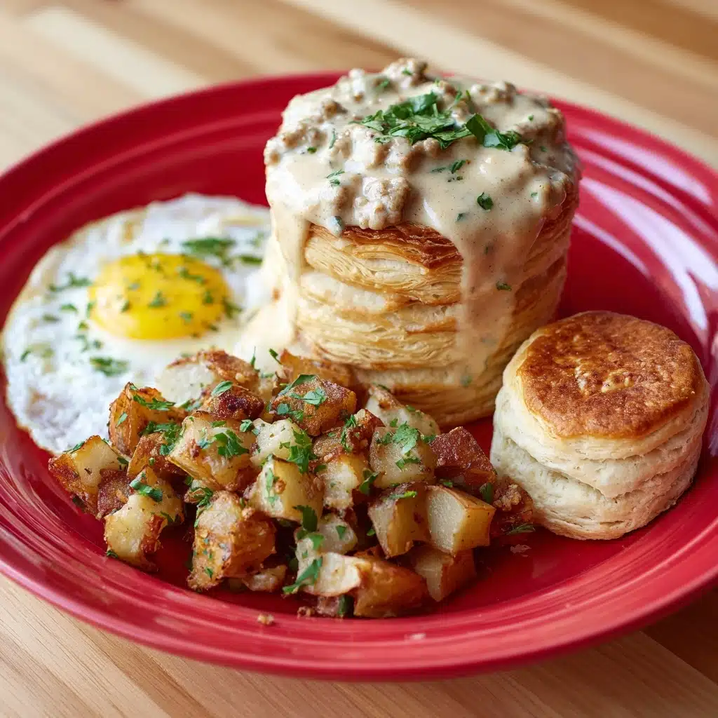 Sausage Gravy with Mushrooms in Puff Pastry Bowl Recipe - Recipe Image