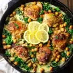 CREAMY LEMON CHICKEN THIGHS WITH KALE AND CHICKPEAS Recipe