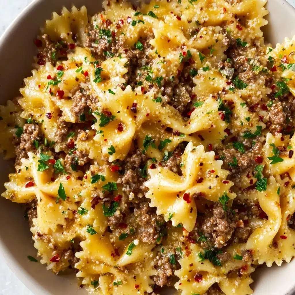 Garlic Butter Bowtie Pasta with Ground Beef Recipe 5 Garlic Butter Bowtie Pasta with Ground Beef Recipe - Recipe Image