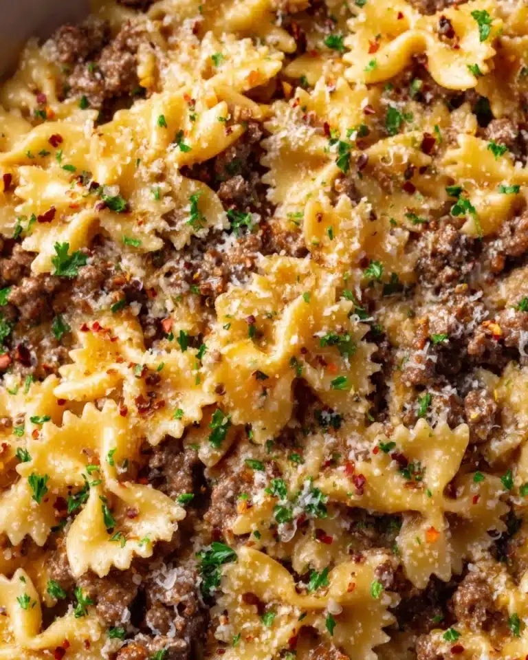 Garlic Butter Bowtie Pasta with Ground Beef Recipe