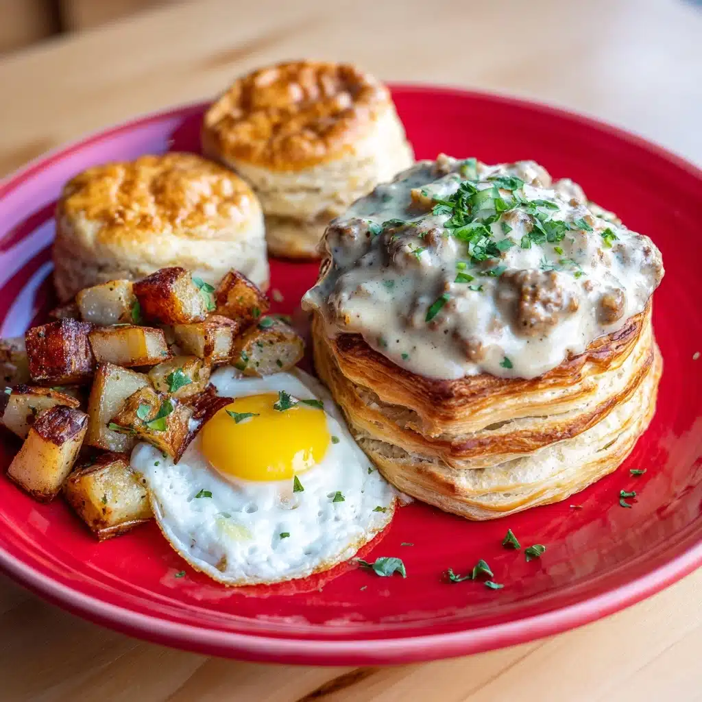 Sausage Gravy with Mushrooms in Puff Pastry Bowl Recipe - Recipe Image