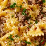 Garlic Butter Bowtie Pasta with Ground Beef Recipe
