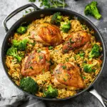 Skillet Chicken Thighs with Broccoli Cheddar Orzo