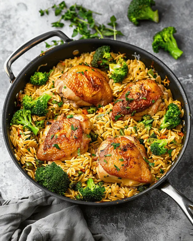 Skillet Chicken Thighs with Broccoli Cheddar Orzo