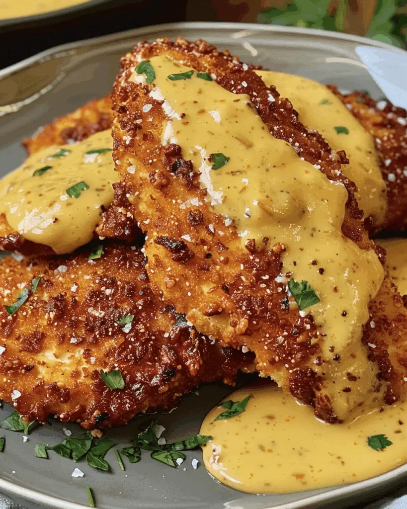 Pretzel Chicken with Mustard-Cheddar Sauce Recipe