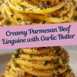 Creamy Parmesan Beef Linguine in Garlic Butter Sauce Recipe
