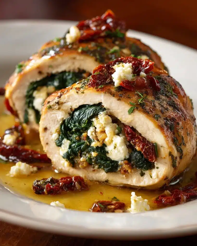 Rolled Up Chicken with Feta, Spinach, and Sun-Dried Tomatoes