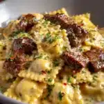 One-Skillet Garlic Butter Steak & Cheese Ravioli Recipe