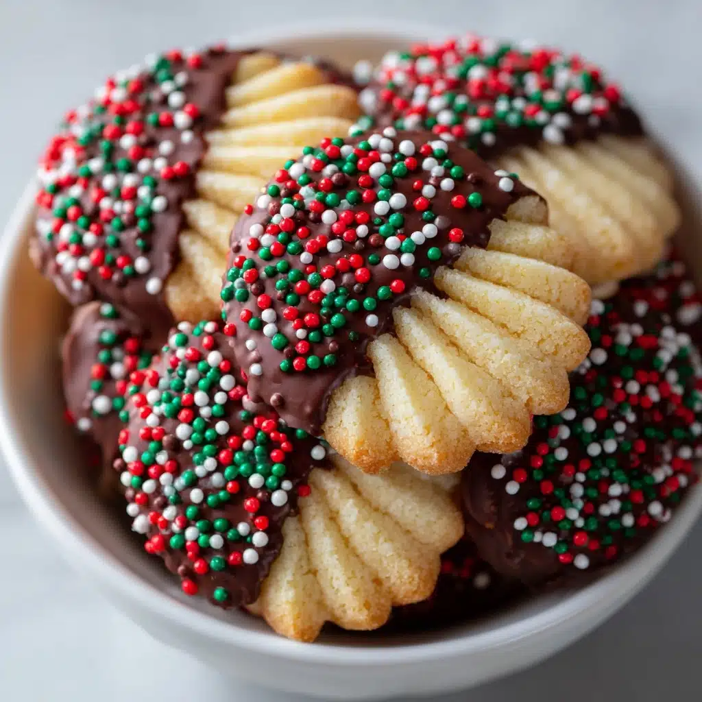 Butter Cookies Dipped in Chocolate with Sprinkles Recipe 4 Butter Cookies Dipped in Chocolate with Sprinkles Recipe - Recipe Image