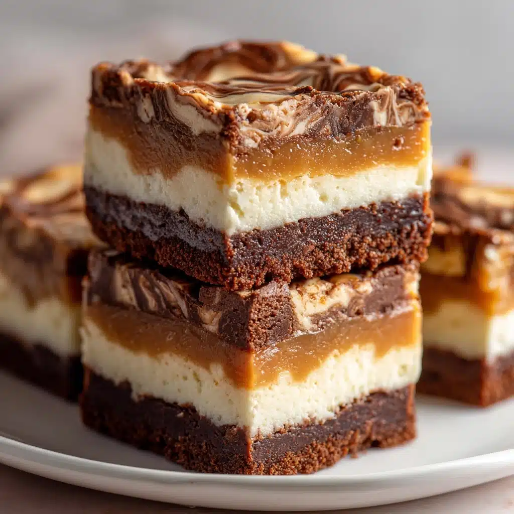 Milky Way Caramel Cheesecake Brownies 4 These Milky Way Caramel Cheesecake Brownies are the perfect fusion of three beloved desserts in one incredible bite Recipe - Recipe Image