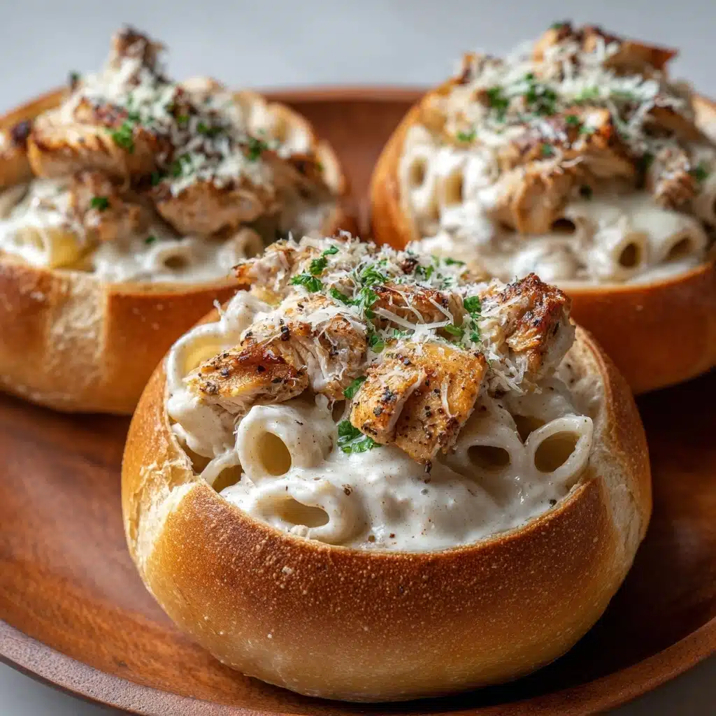 Chicken Alfredo Garlic Bread Bowls Recipe 4 Chicken Alfredo Garlic Bread Bowls Recipe - Recipe Image