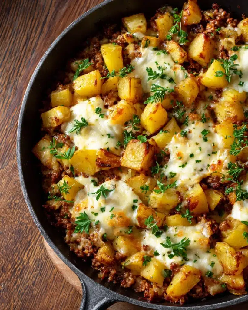 One-Pan Cheesy Meat & Potato Skillet Recipe
