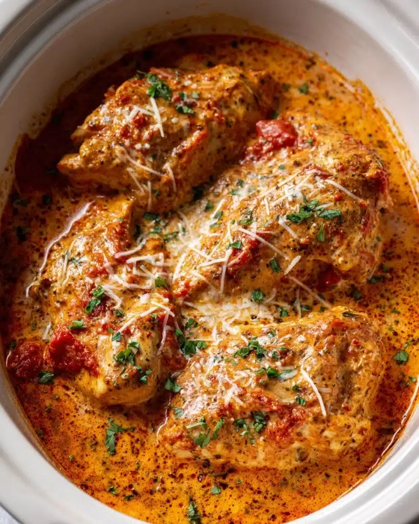 Slow Cooker Creamy Tomato Basil Chicken Recipe