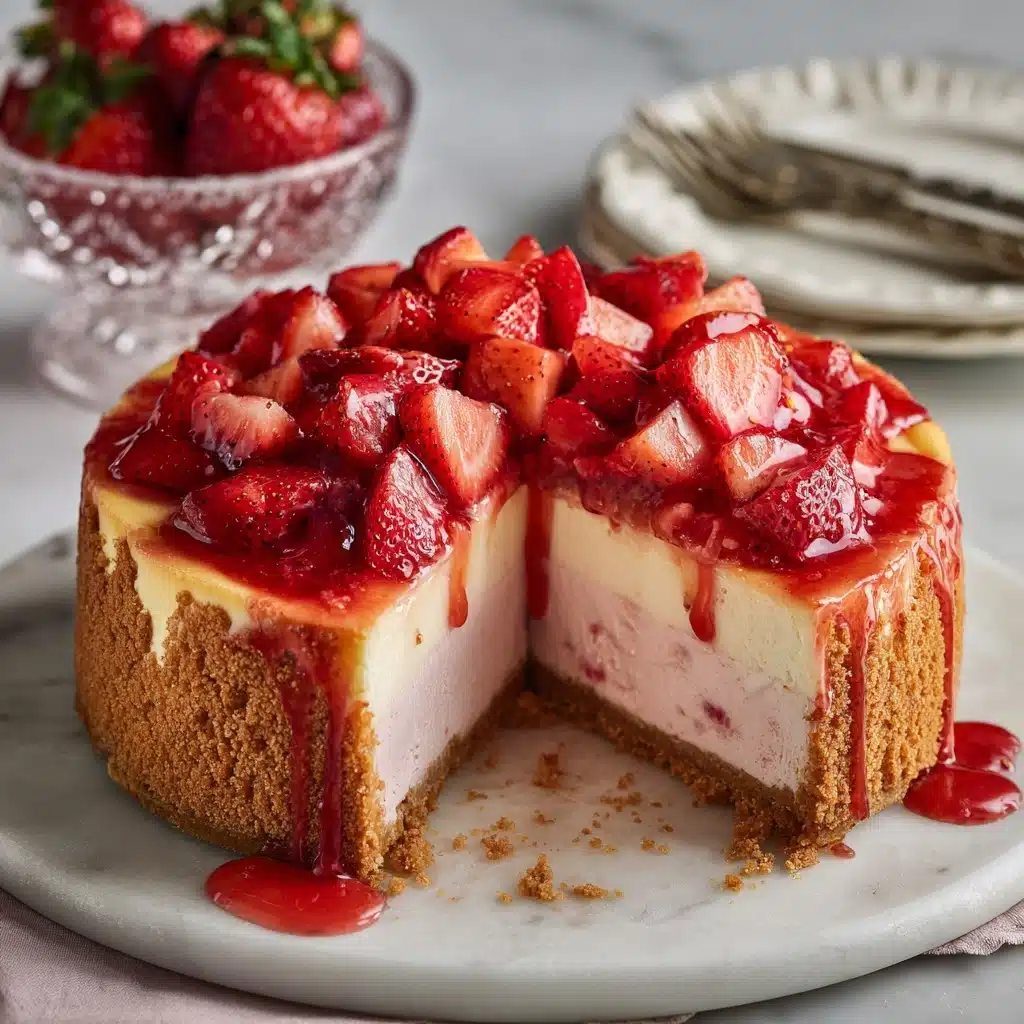 The Best Baked Strawberry Cheesecake (Gluten Free Option) Recipe - Recipe Image