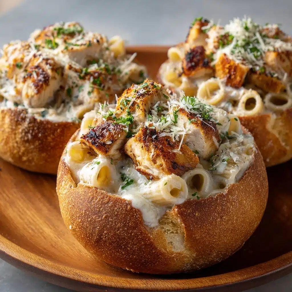 Chicken Alfredo Garlic Bread Bowls Recipe 5 Chicken Alfredo Garlic Bread Bowls Recipe - Recipe Image