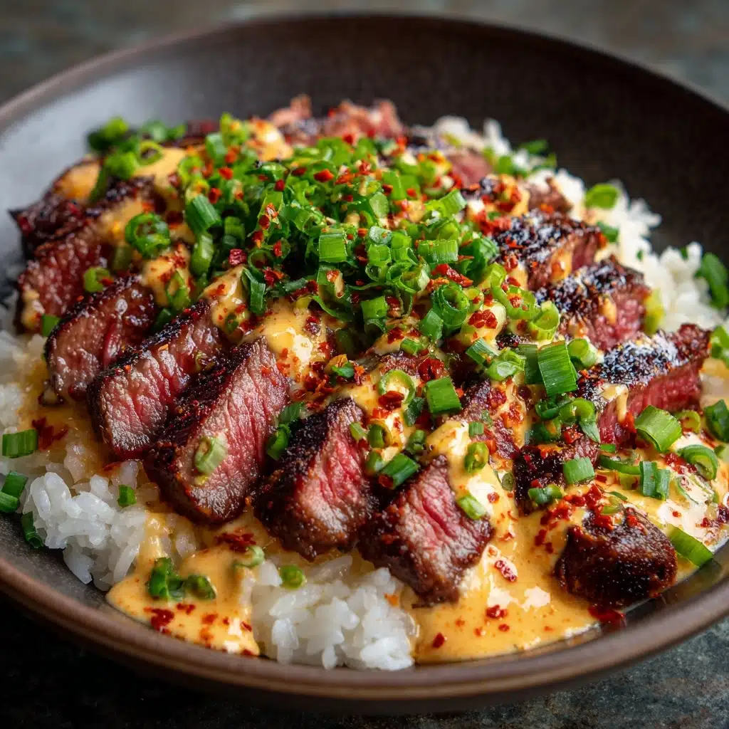 Korean BBQ Steak Rice Bowls with Spicy Cream Sauce Recipe - Recipe Image
