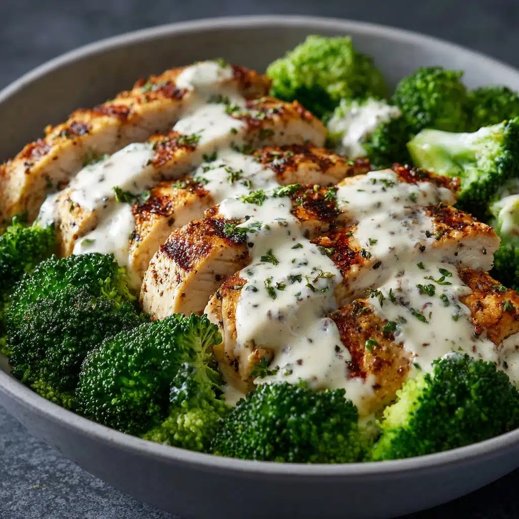 grilled chicken & broccoli bowls with creamy garlic sauce Recipe - Recipe Image