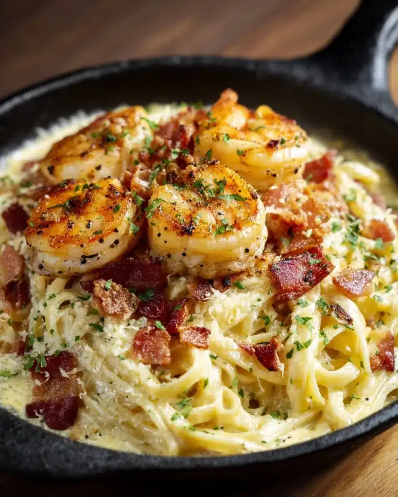 One Pan Shrimp Fettuccine Alfredo Recipe
