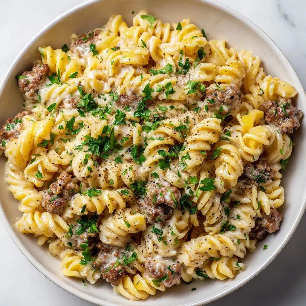 Beef and Rotini in Garlic Parmesan Sauce Recipe - Recipe Image