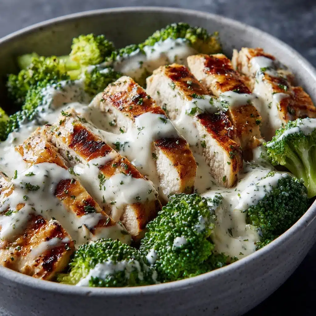 grilled chicken & broccoli bowls with creamy garlic sauce Recipe - Recipe Image