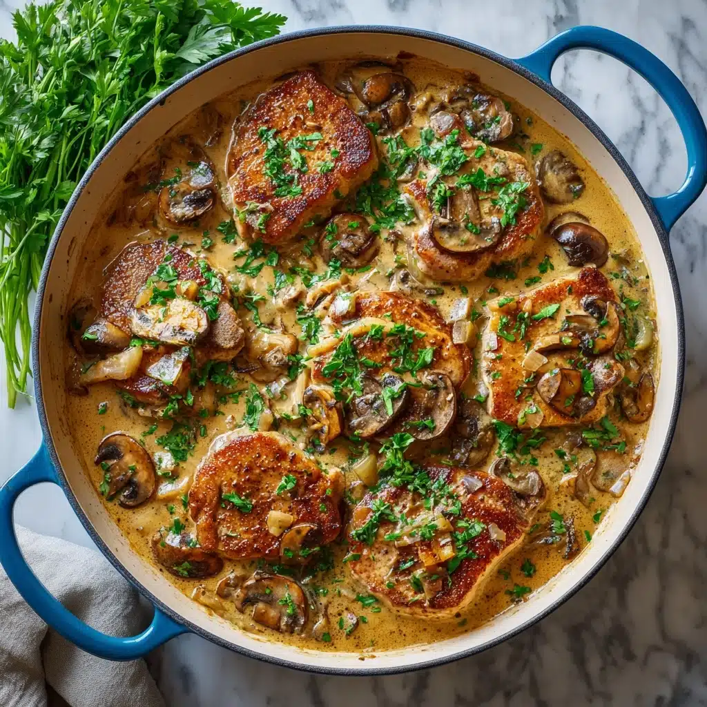 Italian Veal Marsala With mushrooms served in a blue pot Recipe - Recipe Image