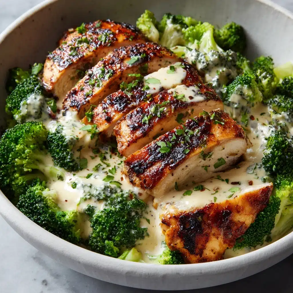 Grilled Chicken & Broccoli Bowls with Creamy Garlic Sauce Recipe - Recipe Image