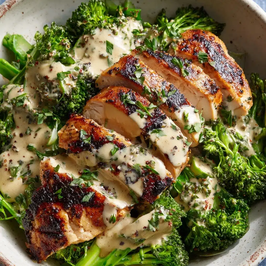 Grilled Chicken & Broccoli Bowls with Creamy Garlic Sauce Recipe - Recipe Image