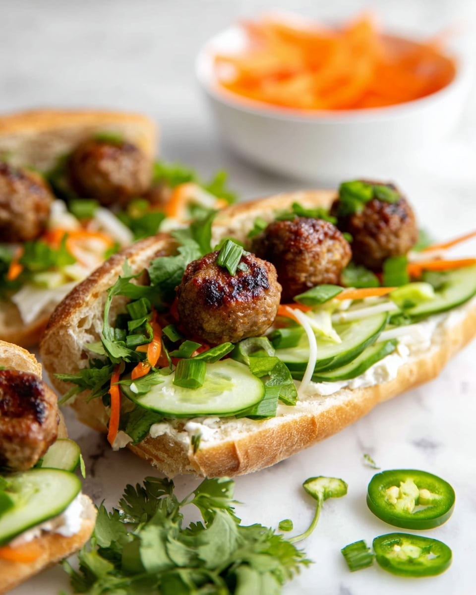 Vietnamese Banh Mi Sandwiches with Crispy Meatballs and Pickled Vegetables Recipe