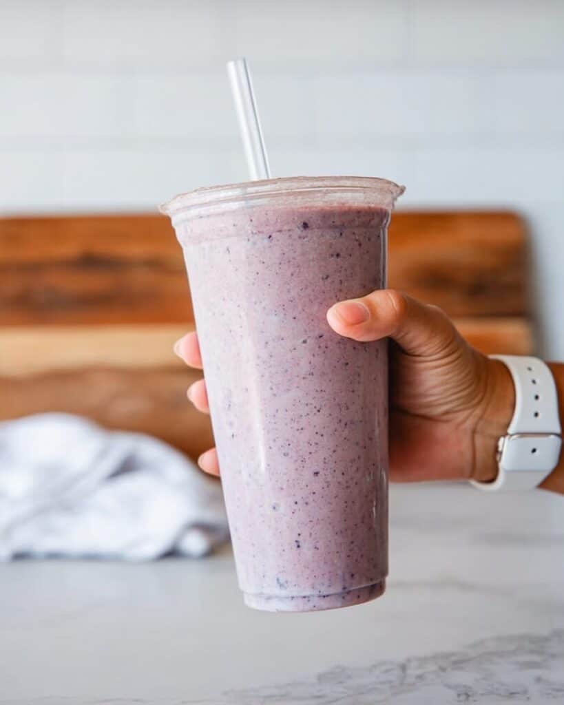 Protein Smoothie with Vanilla Almond Milk, Spinach, Berries, and Banana Recipe