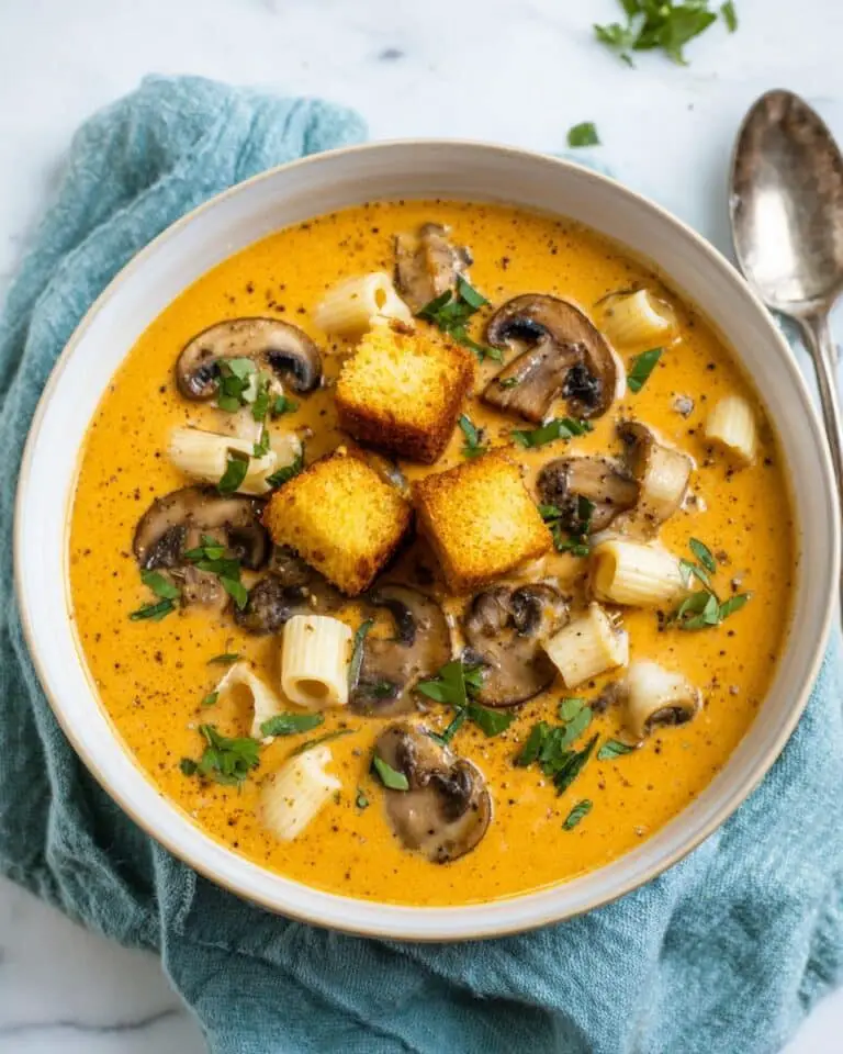 Mushroom Stroganoff Soup with Garlic Croutons Recipe