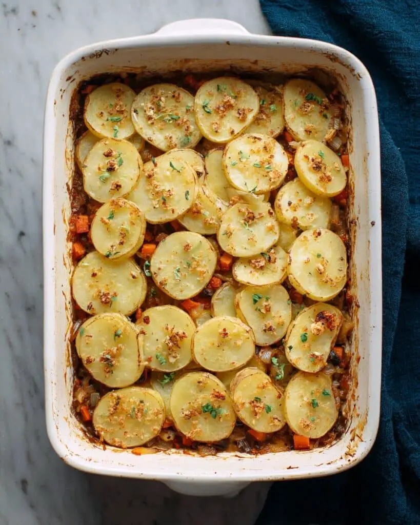Mushroom Potato Casserole with Roasted Garlic and Bean Stew Recipe