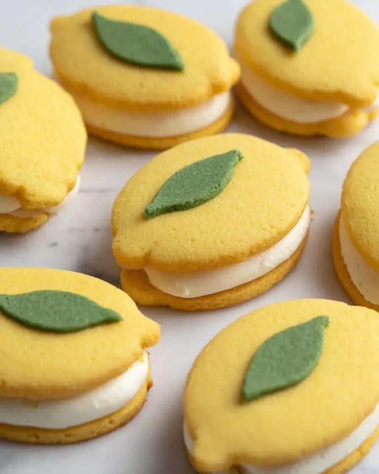 Vegan Gluten-Free Lemon Sandwich Cookies with Lemon Curd and Matcha Leaf Decoration Recipe