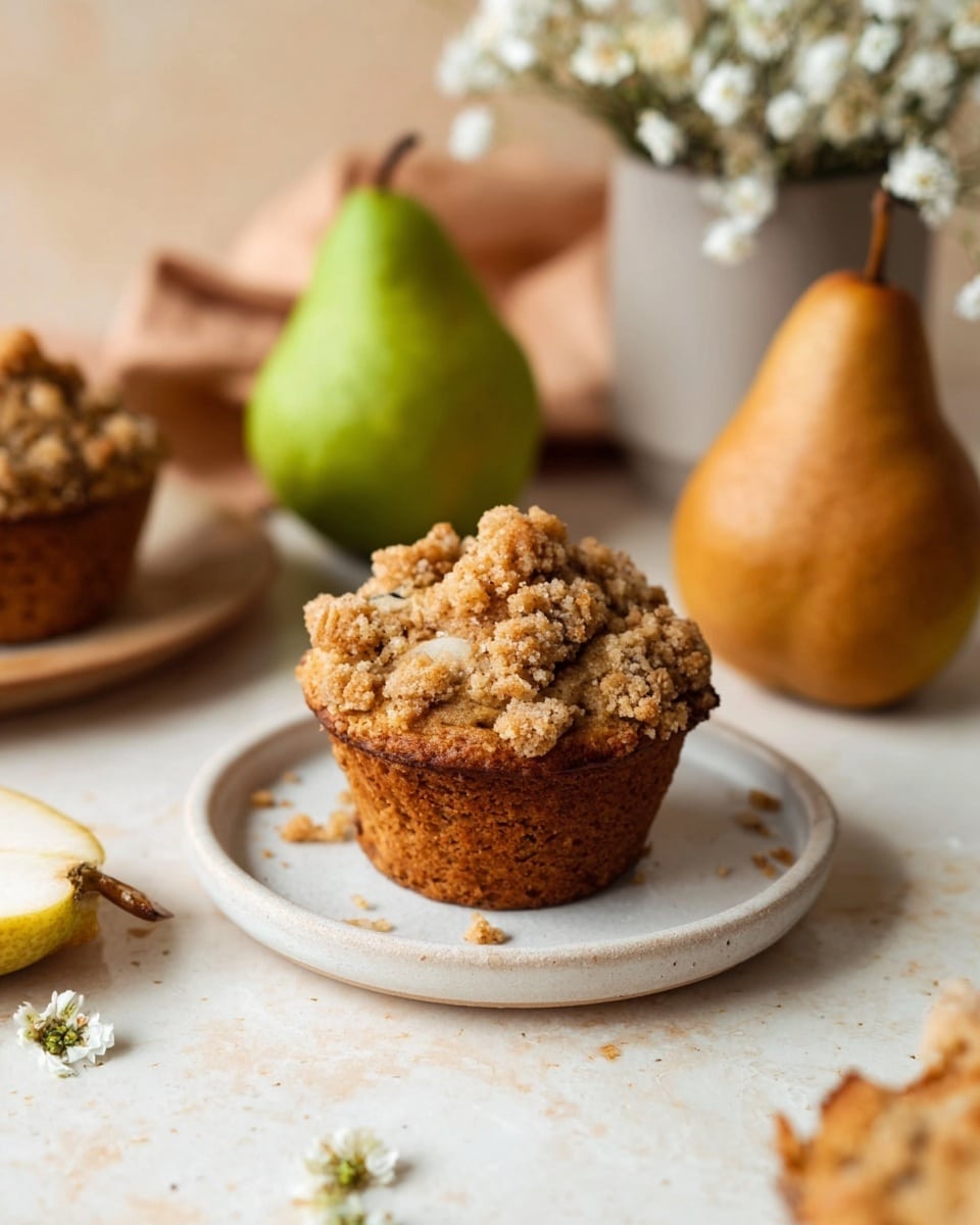 Spiced Pear Muffins with Cinnamon-Pecan Crumb Topping Recipe
