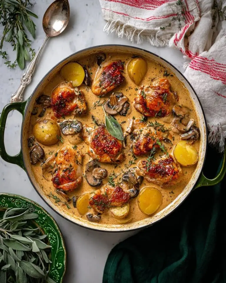 Herb Roasted Chicken in Creamy White Wine Sauce Recipe