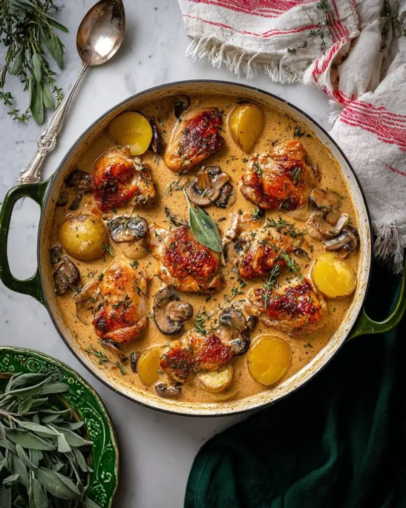 Herb Roasted Chicken in Creamy White Wine Sauce Recipe