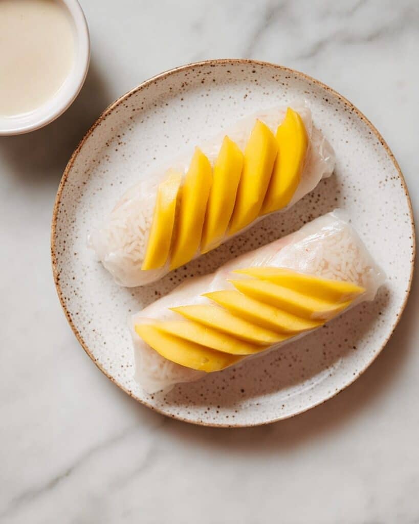 Mango Sticky Rice Rolls with Coconut Dipping Sauce Recipe
