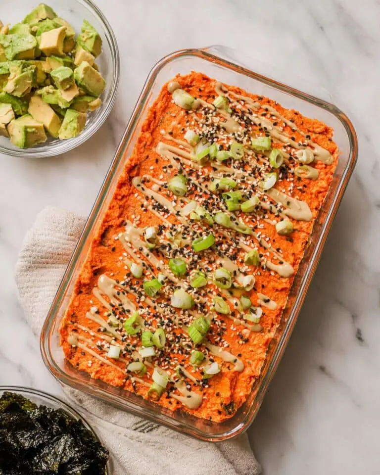 Easy Salmon Sushi Bake with Creamy Spicy Mayo Recipe