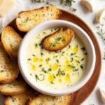 French Garlic Soup with Cheesy Crostinis Recipe