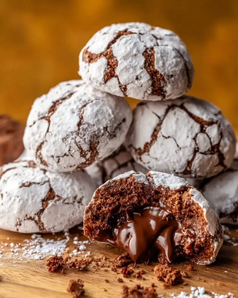 Chocolate Snowball Cookies with Melted Chocolate Centers Recipe