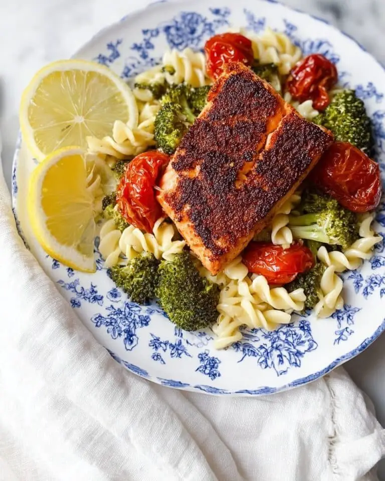 Blackened Salmon and Roasted Veggie Pasta Recipe