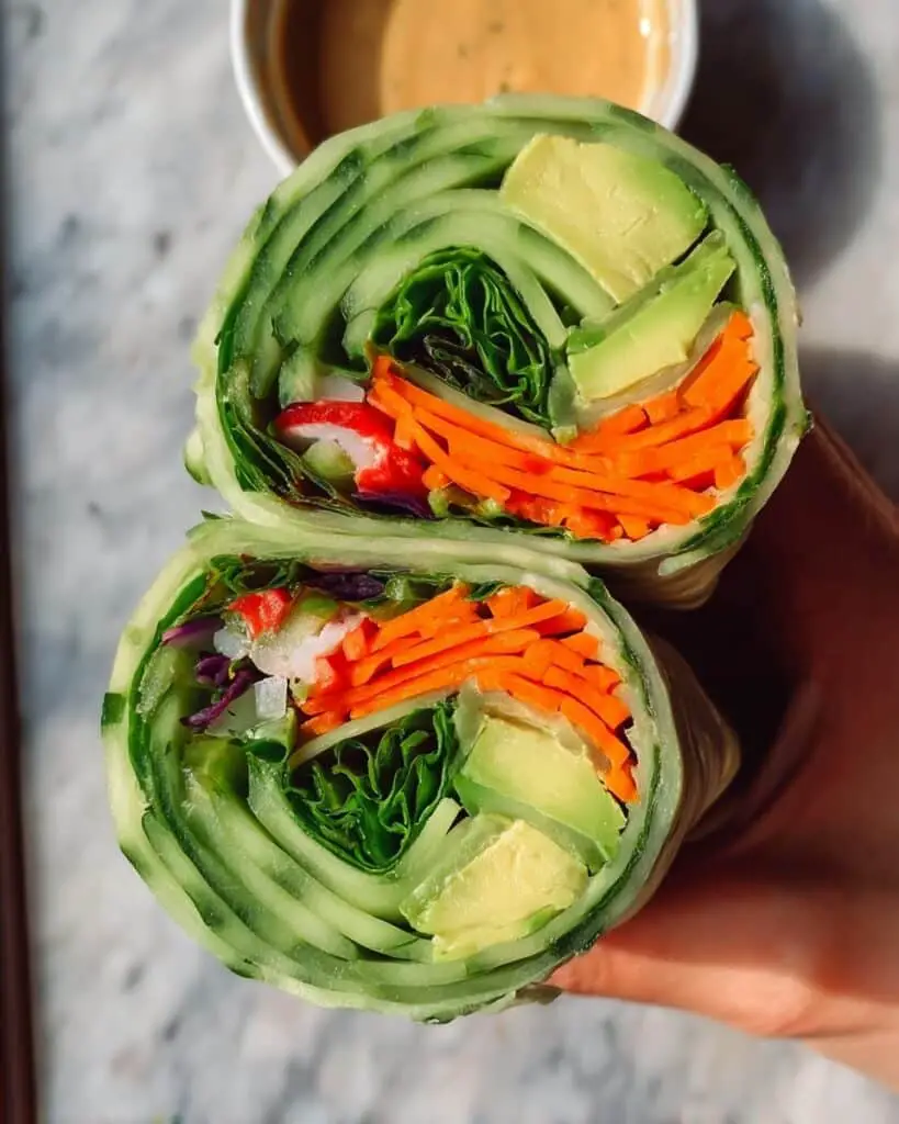 Giant Veggies Summer Roll with Creamy Peanut Dipping Sauce Recipe